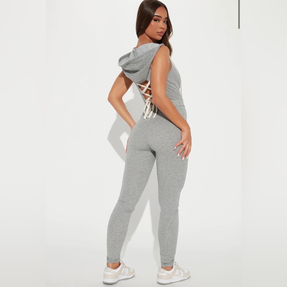 Fashion Nova Heather Grey Jumpsuit with Lace-up Back